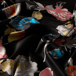 Black Rose Print Silk Scarf - Thumbnail