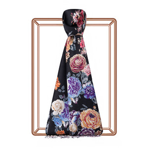 Black Royal Dream Print Silk Scarf - Thumbnail