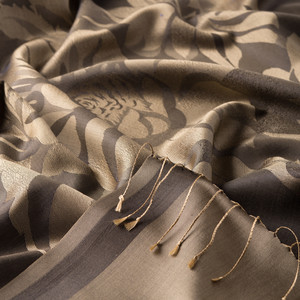 Black Royal Garden Jacquard Silk Scarf - Thumbnail