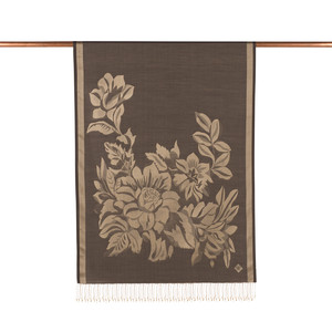 Black Royal Garden Jacquard Silk Scarf - Thumbnail