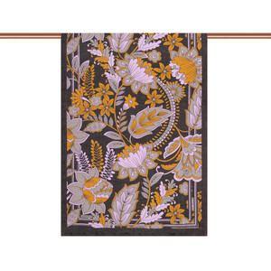 Black Royal Ivy Pattern Tencel Scarf - Thumbnail