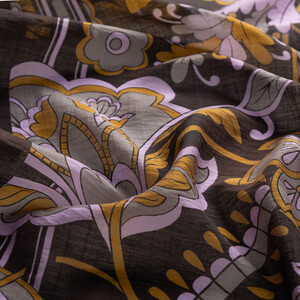 Black Royal Ivy Pattern Tencel Scarf - Thumbnail