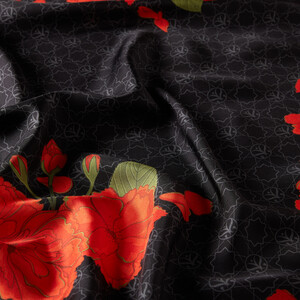 ipekevi - Black Sakura Monogram Silk Twill Scarf (1)