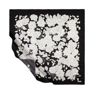 Black Sakura Print Silk Twill Scarf - Thumbnail