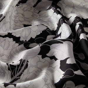 Black Sakura Print Silk Twill Scarf - Thumbnail
