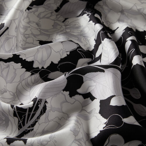 Black Sakura Print Silk Twill Scarf