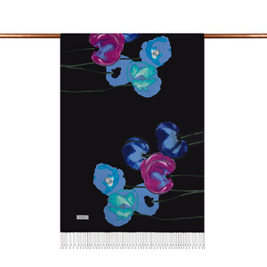 Black Sax Blue Poppy Print Silk Scarf - Thumbnail