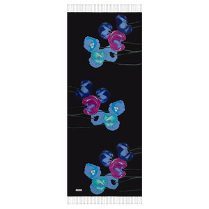 Black Sax Blue Poppy Print Silk Scarf - Thumbnail