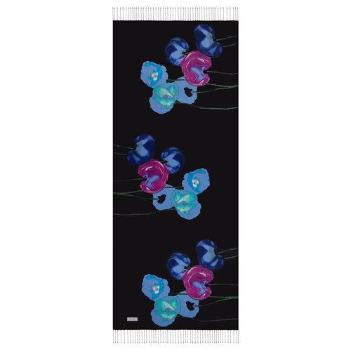 Black Sax Blue Poppy Print Silk Scarf