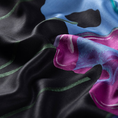 Black Sax Blue Poppy Print Silk Scarf