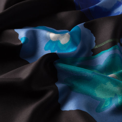 Black Sax Blue Poppy Print Silk Scarf