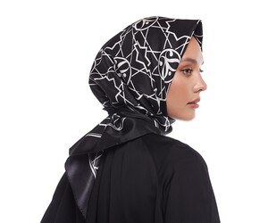 Black Seljuk Monogram Silk Twill Scarf - Thumbnail