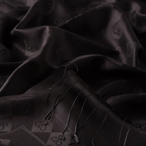 Black Semi Monogram Print Silk Scarf