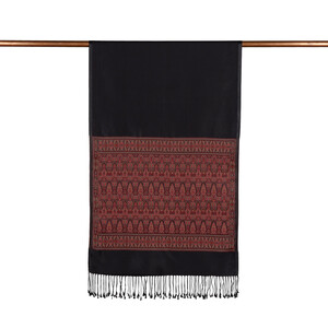 Black Jacquard Hand Woven Prime Silk Scarf - Thumbnail