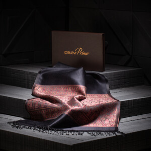 Black Jacquard Hand Woven Prime Silk Scarf - Thumbnail