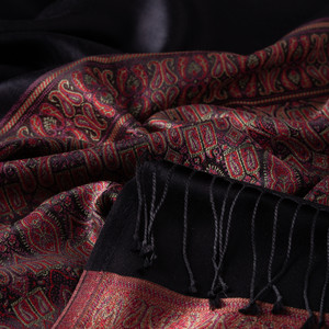 Black Jacquard Hand Woven Prime Silk Scarf - Thumbnail