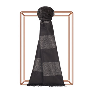 Black Silver Block Lurex Striped Silk Scarf - Thumbnail