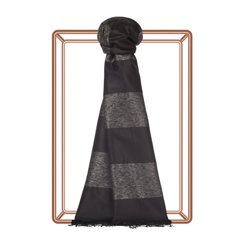 Black Silver Block Lurex Striped Silk Scarf