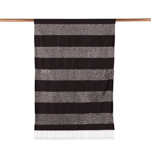 Black Silver Block Lurex Striped Silk Scarf - Thumbnail