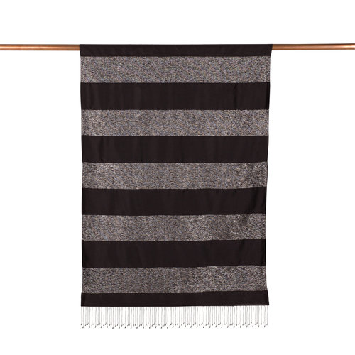 Black Silver Block Lurex Striped Silk Scarf