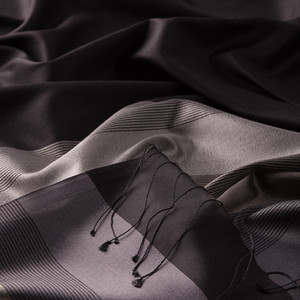 Black Silver Elitist Striped Silk Scarf - Thumbnail