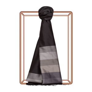 Black Silver Elitist Striped Silk Scarf - Thumbnail