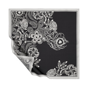 Black Silver Linear Botany Twill Silk Scarf - Thumbnail