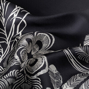 ipekevi - Black Silver Linear Botany Twill Silk Scarf (1)