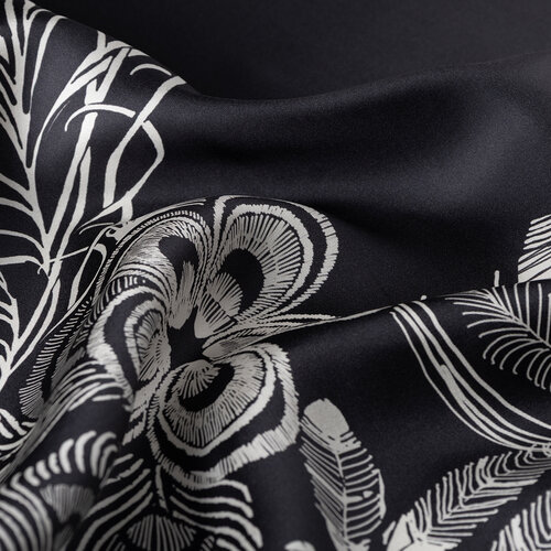 Black Silver Linear Botany Twill Silk Scarf