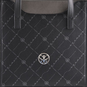 Black Silver Monogram Pocket Detailed Tote Bag - Thumbnail