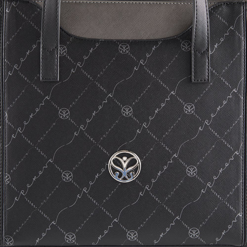 Black Silver Monogram Pocket Detailed Tote Bag