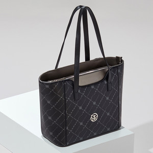 Black Silver Monogram Pocket Detailed Tote Bag - Thumbnail