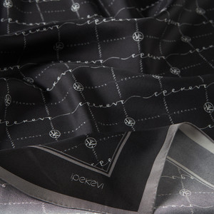 ipekevi - Black Silver Monogram Silk Twill Scarf (1)