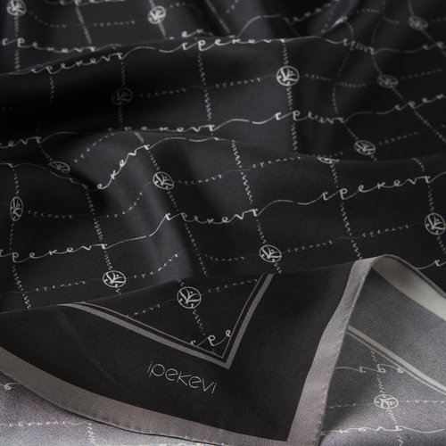 Black Silver Monogram Silk Twill Scarf