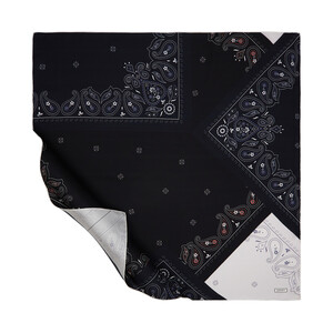 Black Silver Patchwork Patterned Twill Silk Scarf - Thumbnail