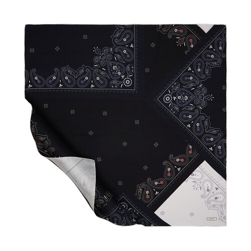 Black Silver Patchwork Patterned Twill Silk Scarf
