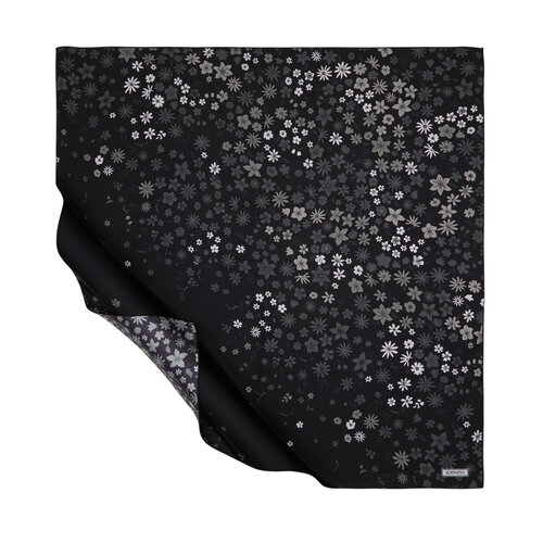 Black Silver Spray Flowers Tiwll Silk Scarf