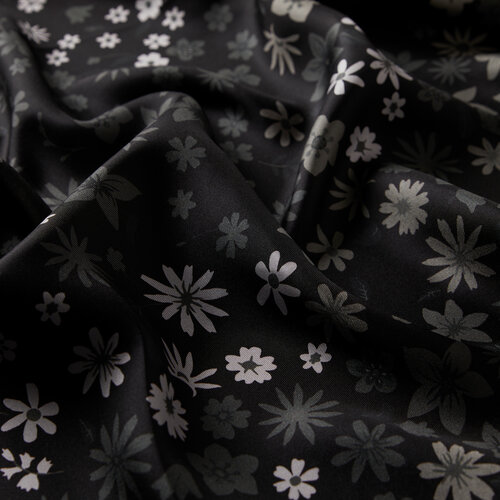 Black Silver Spray Flowers Tiwll Silk Scarf