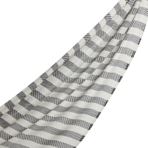 Black Silver Striped Linen Cotton Scarf - Thumbnail