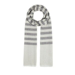 ipekevi - Black Silver Striped Linen Cotton Scarf (1)