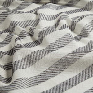 Black Silver Striped Linen Cotton Scarf - Thumbnail