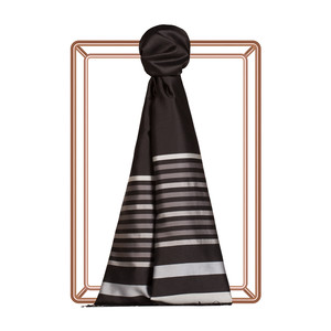 Black Silver Thin Meridian Striped Silk Scarf - Thumbnail