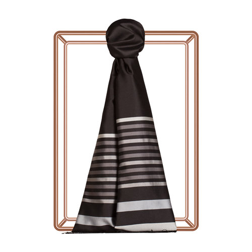 Black Silver Thin Meridian Striped Silk Scarf