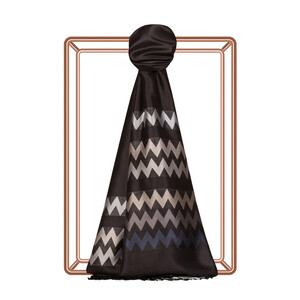 Black Silver Zigzag Silk Scarf - Thumbnail