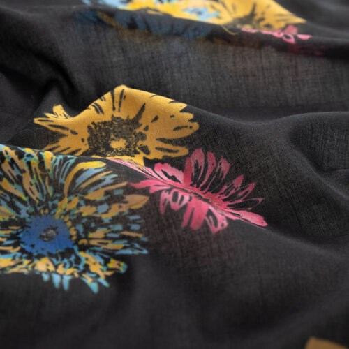 Black Single Bloom Cotton Scarf