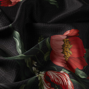 ipekevi - Black Sour Cherry Paravane Twill Silk Scarf (1)
