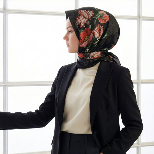 Black Sour Cherry Paravane Twill Silk Scarf