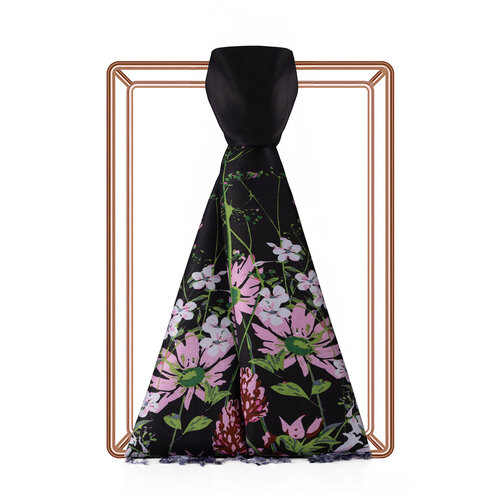 Black Spring Cascade Print Silk Scarf