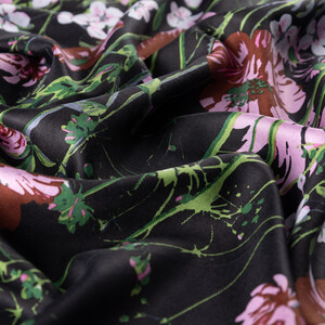 Black Spring Cascade Print Silk Scarf - Thumbnail