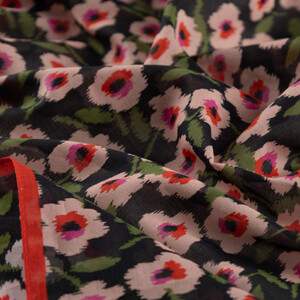 Black Spring Flowers Cotton Scarf - Thumbnail